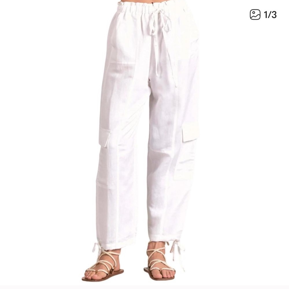 Elan Linen Blend Cargo Pants Size L White